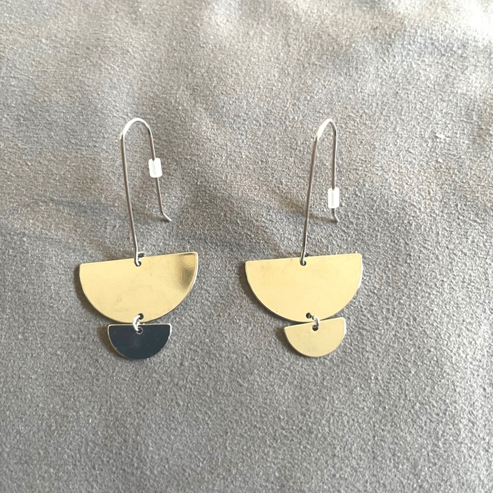 Geometric Semicircle Drop Earrings Womens OS Silver Minimalist Modern‎ New